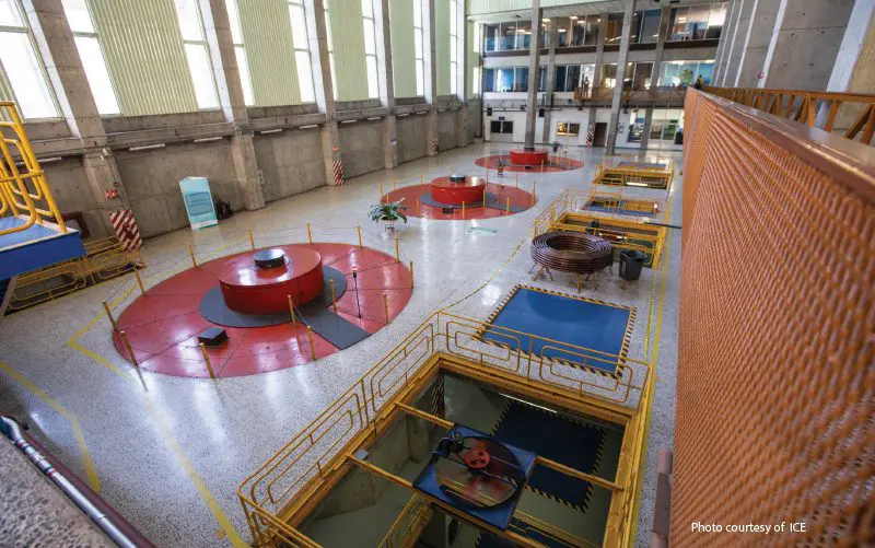 Interior of machinery building at Arenal Hydroelectric Plant . Interior of machinery building at Arenal Hydroelectric Plant .